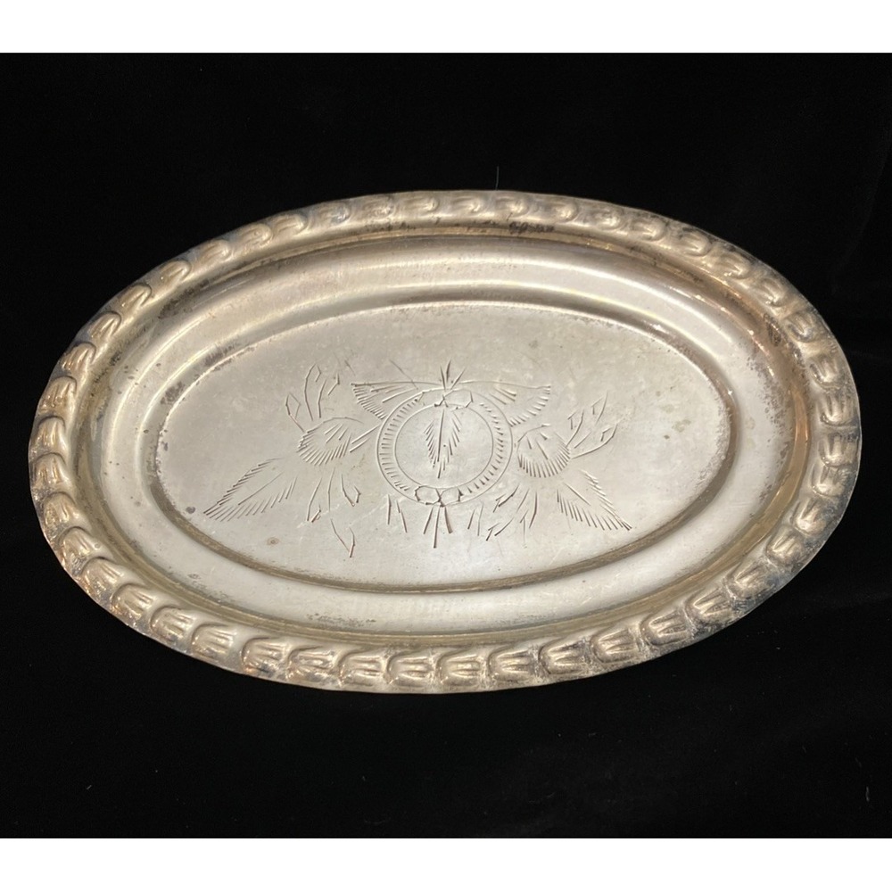 VTG Silver Plate Bread Plate Trinket Tray AMC India Floral Engraved Moradabad